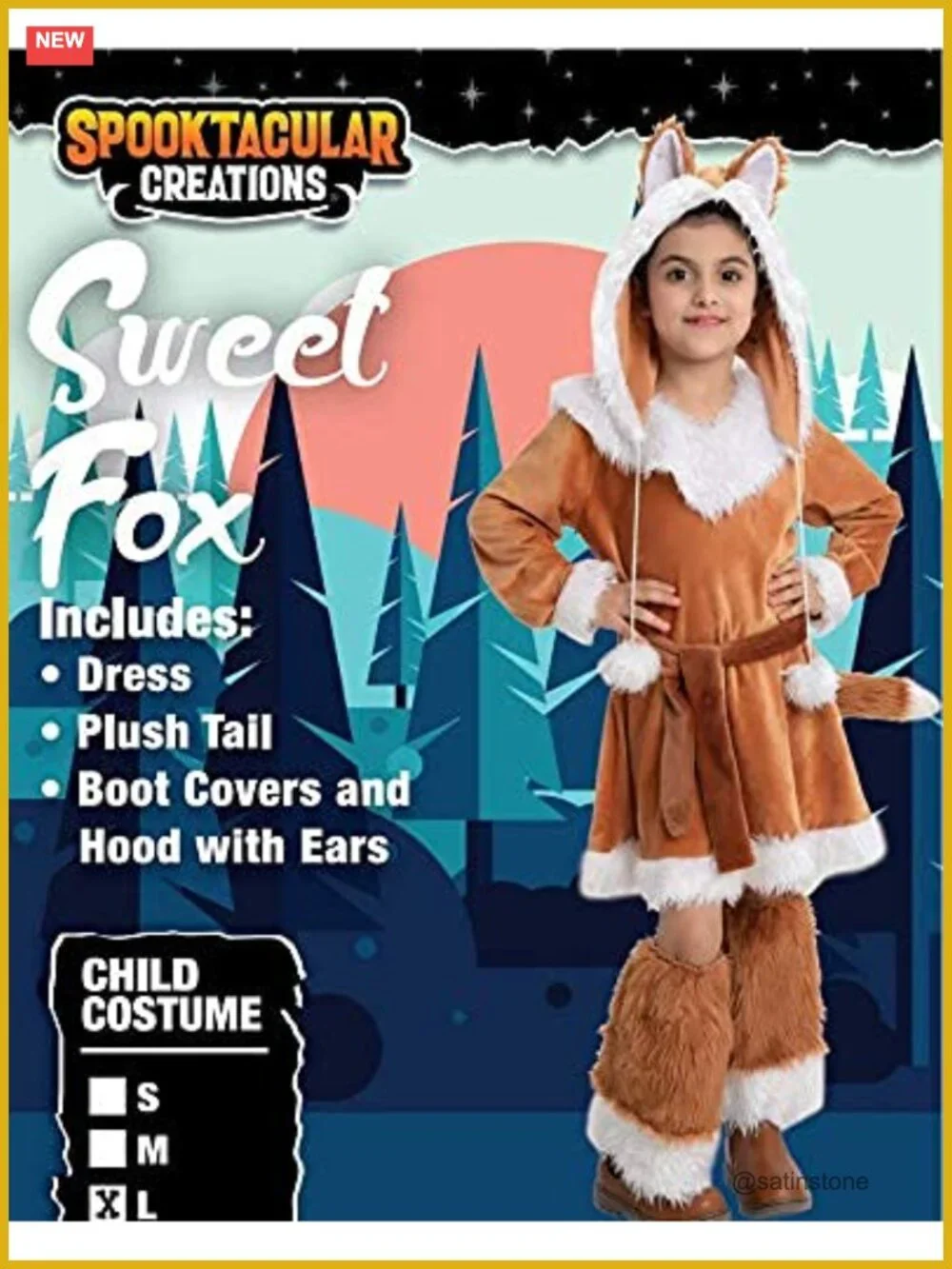 Kids Fox Costume Dress with Hood, Tail, Boot Covers Halloween